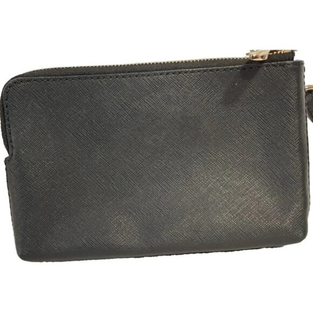 Michael Kors Black Leather Double Zip Wristlet‎ Wallet Clutch Purse Gold Tone